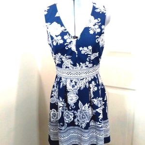 Midnight Doll Womens Sz 7 or Small Navy midi Flowered Dress